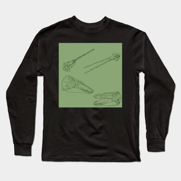 Arctic Whale Skulls and Oddities Green Long Sleeve T-Shirt by TrapperWeasel